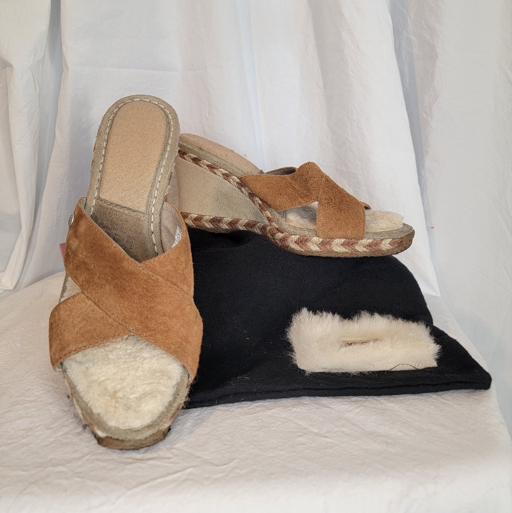 UGG Tan Suede Cross Strap Espadrille Sandals Size 7